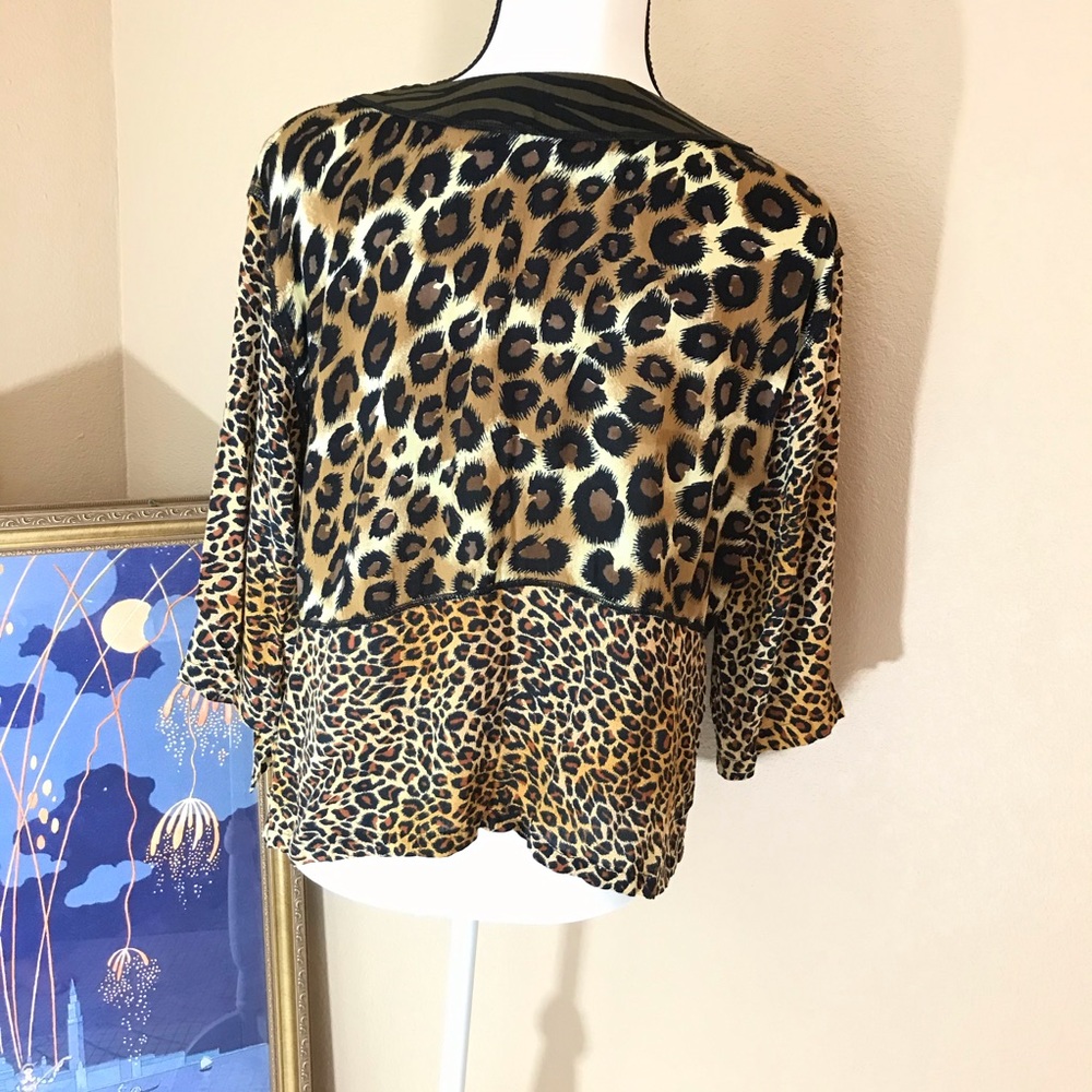 Animal Print Jeweled Patchwork Blouse Euc Unique - image 7